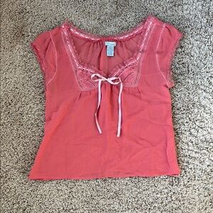 Anthropologie Women's Pink Lace Trim Top